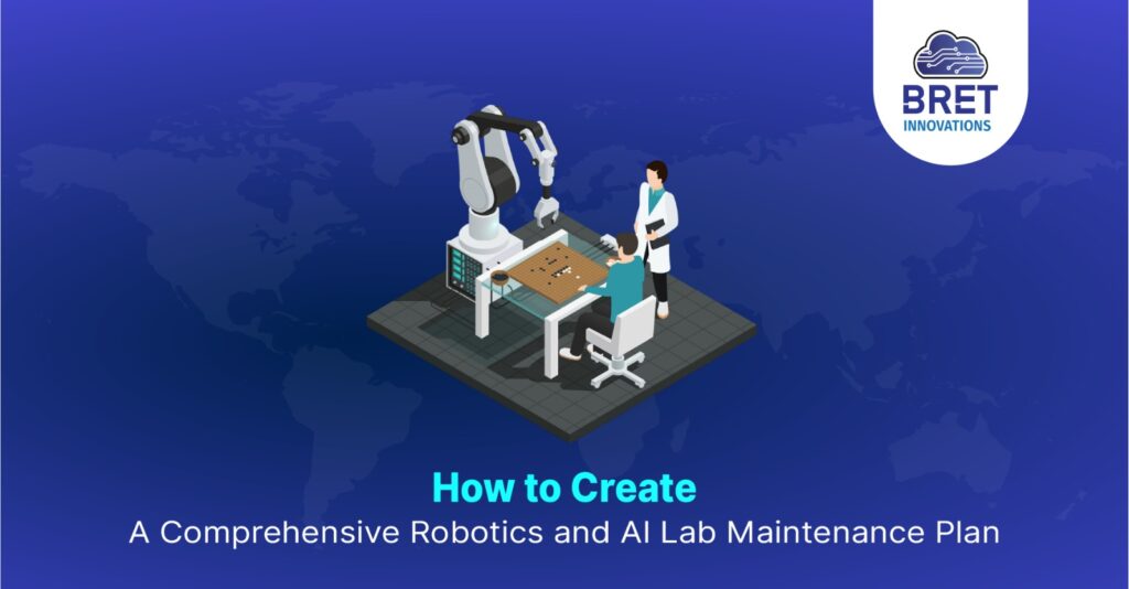 Technician performing routine check on robotics and AI lab equipment as part of a maintenance plan